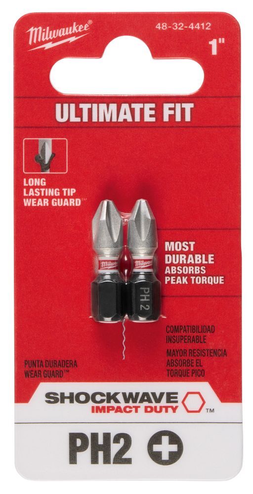 Milwaukee Shockwave Impact #2 Phillips Bit, 1-In, 2-Pc