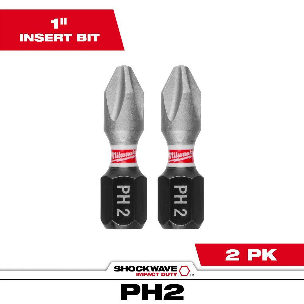 Milwaukee Shockwave Impact #2 Phillips Bit, 1-In, 2-Pc