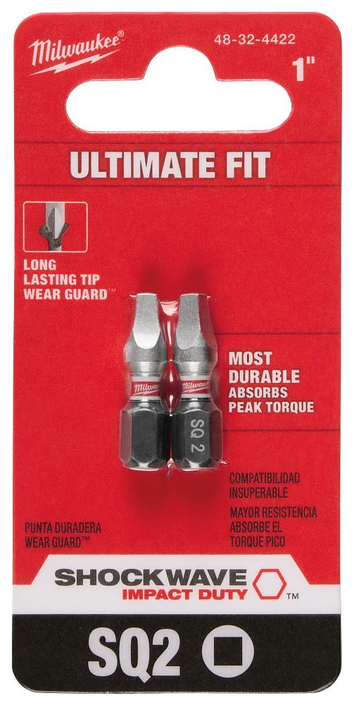 Milwaukee Shockwave Impact #2 Square Bit, 1-In, 2-Pc