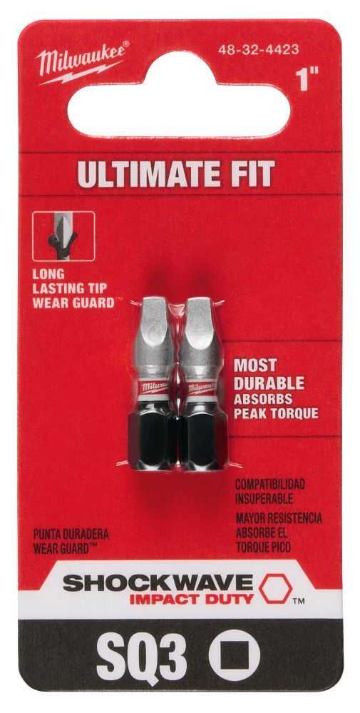 Milwaukee Shockwave Impact #3 Square Bit, 1-In, 2-Pc