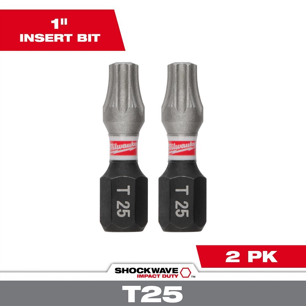 Milwaukee Shockwave Impact T25 Torx Bit, 1-In, 2-Pc