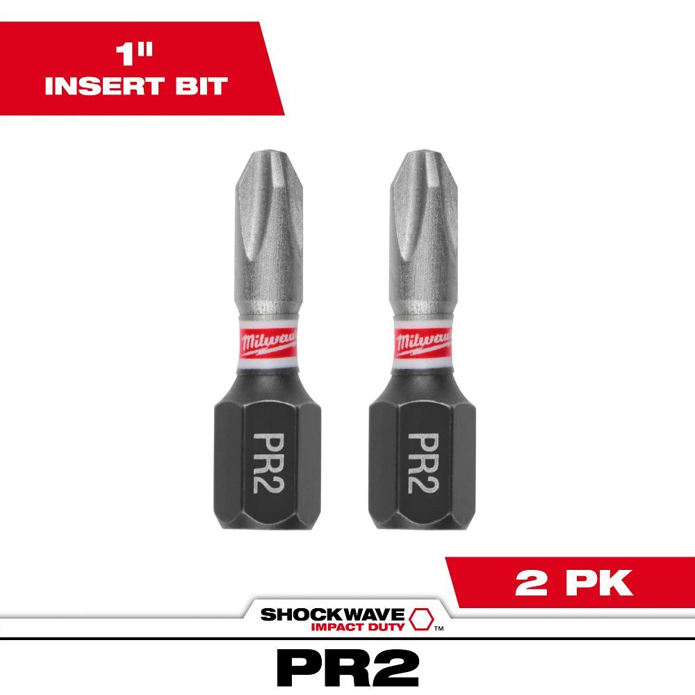 Milwaukee Shockwave Impact Reduced Diameter #2 Phillips Bit, 1-In, 2-Pc