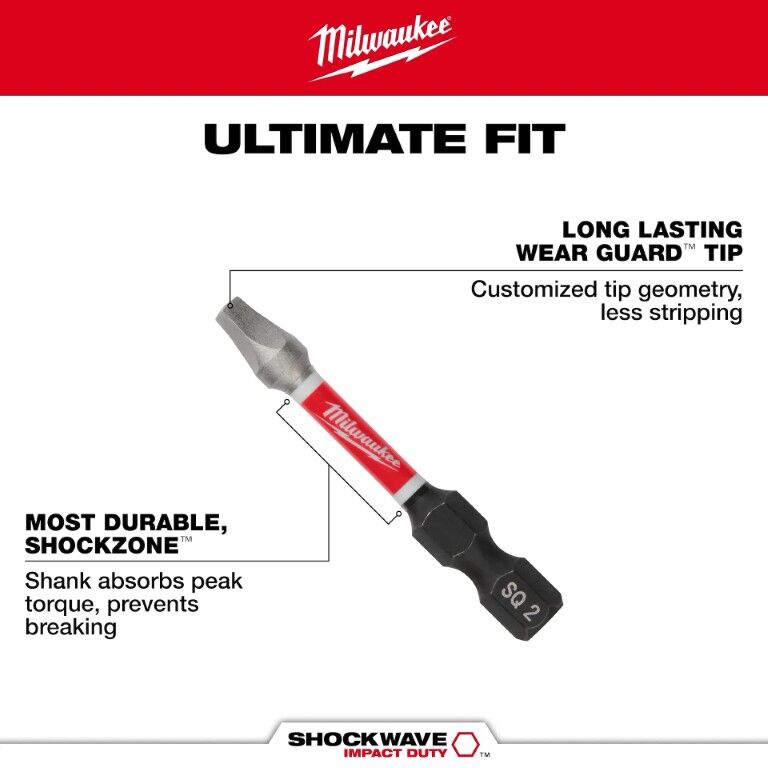 Milwaukee Shockwave Impact #3 Square Bit, 2-In