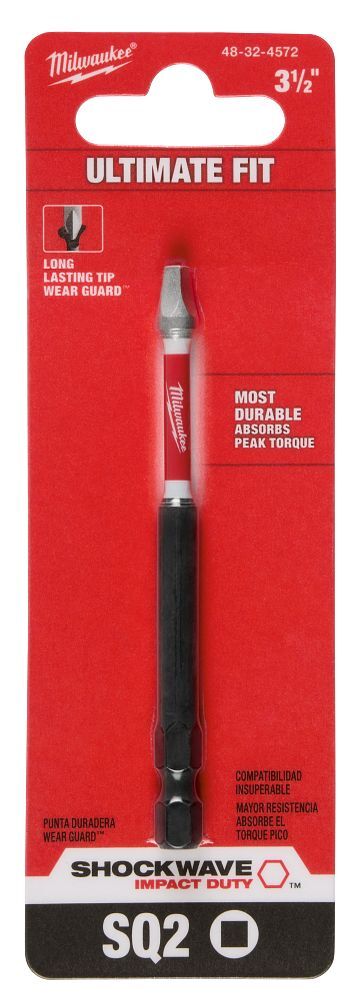 Milwaukee Shockwave Impact #2 Square Bit, 3 1/2-In