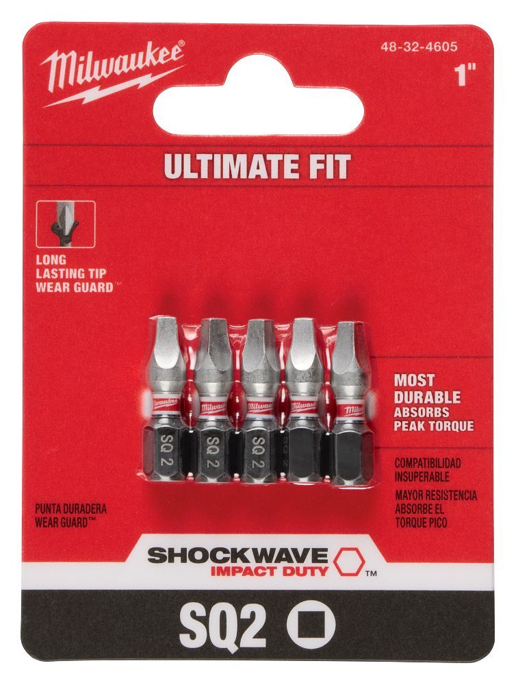 Milwaukee Shockwave Impact #2 Square Bit, 1-In, 5-Pc