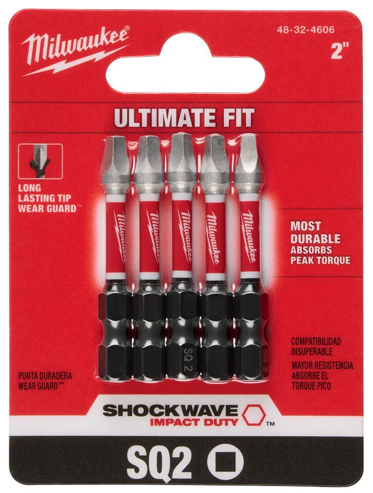 Milwaukee Shockwave Impact #2 Square Bit, 2-In, 5-Pc
