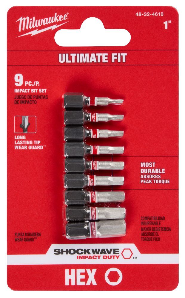 Milwaukee Shockwave Impact Duty Hex Insert Bit Set, 1-In, 9-Pc