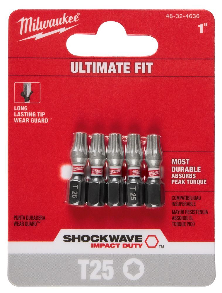 Milwaukee Shockwave Impact T25 Torx Bit, 1-In, 5-Pc