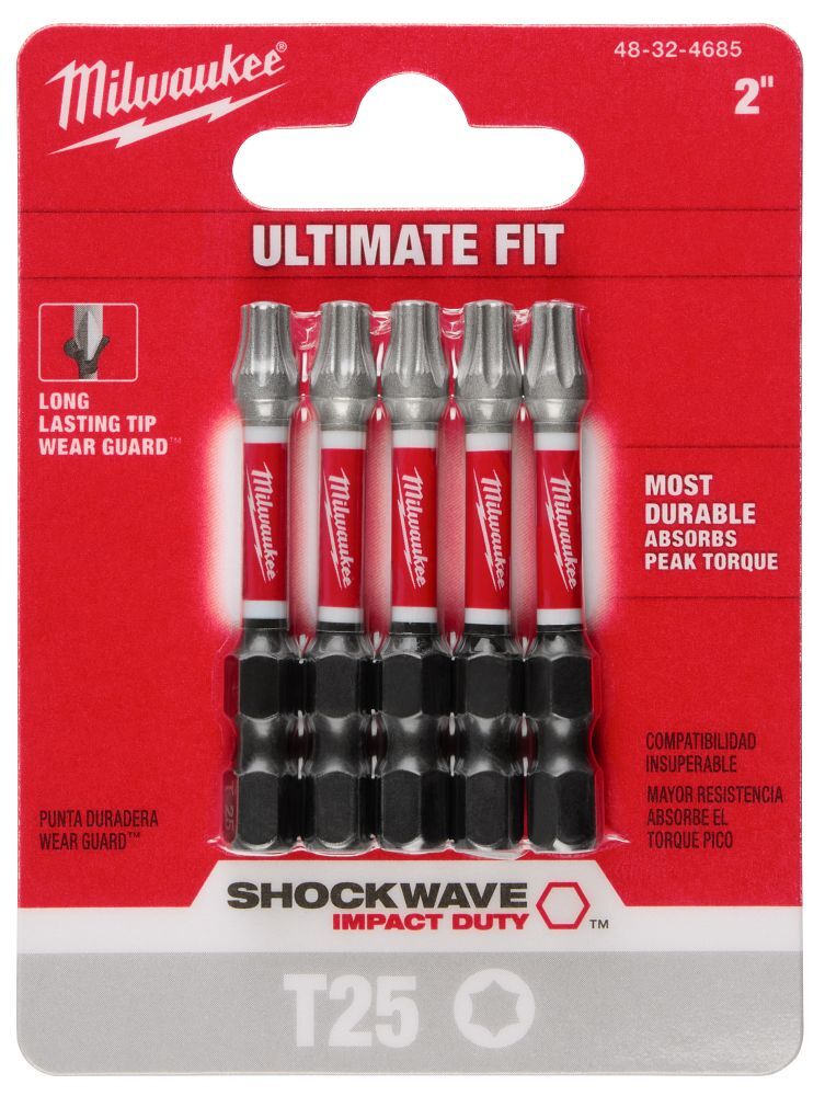 Milwaukee Shockwave Impact T25 Torx Bit, 2-In, 5-Pc