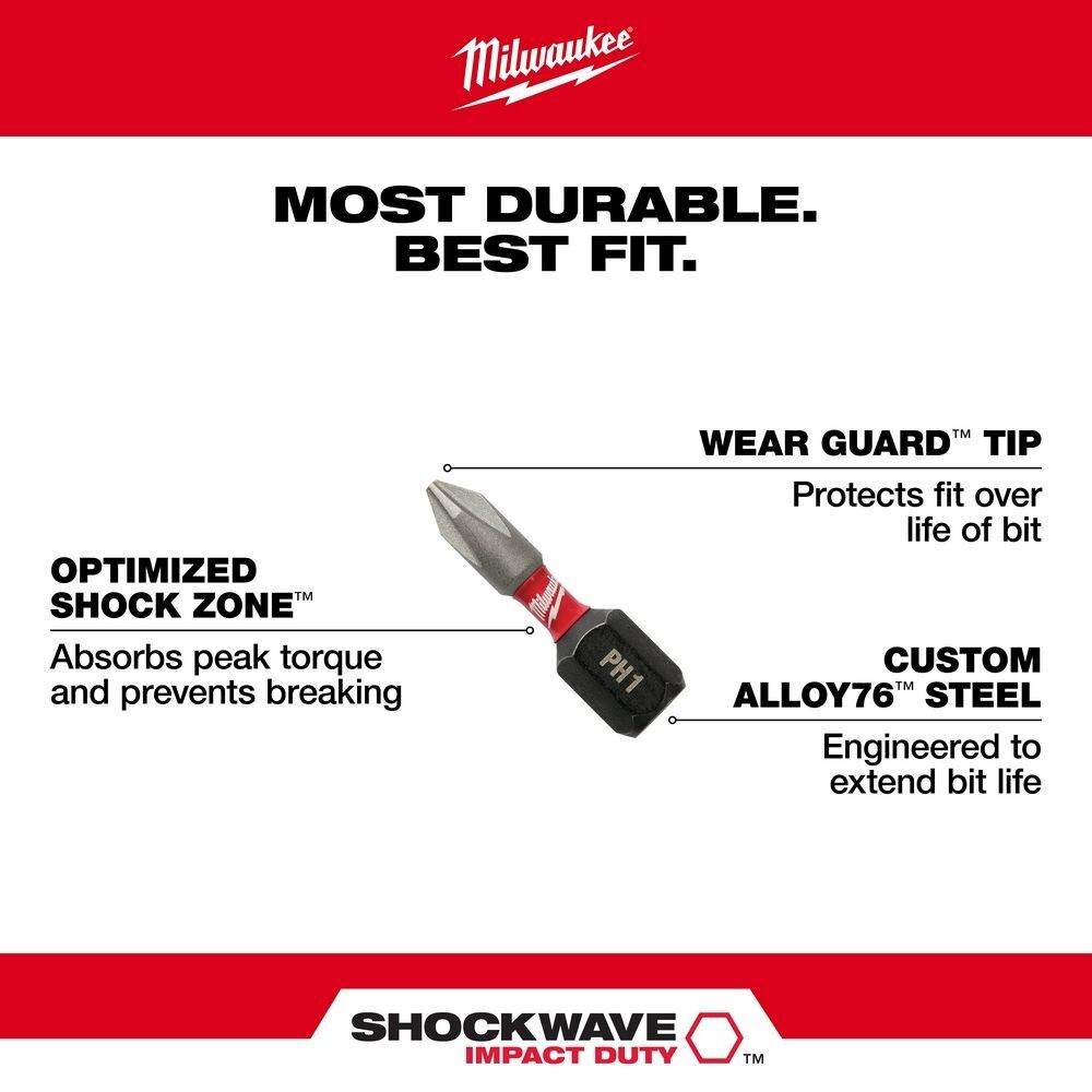 Milwaukee SHOCKWAVE 2.36-In Magnetic Bit Tip Holder with Impact Duty Phillips #2 Insert Bits
