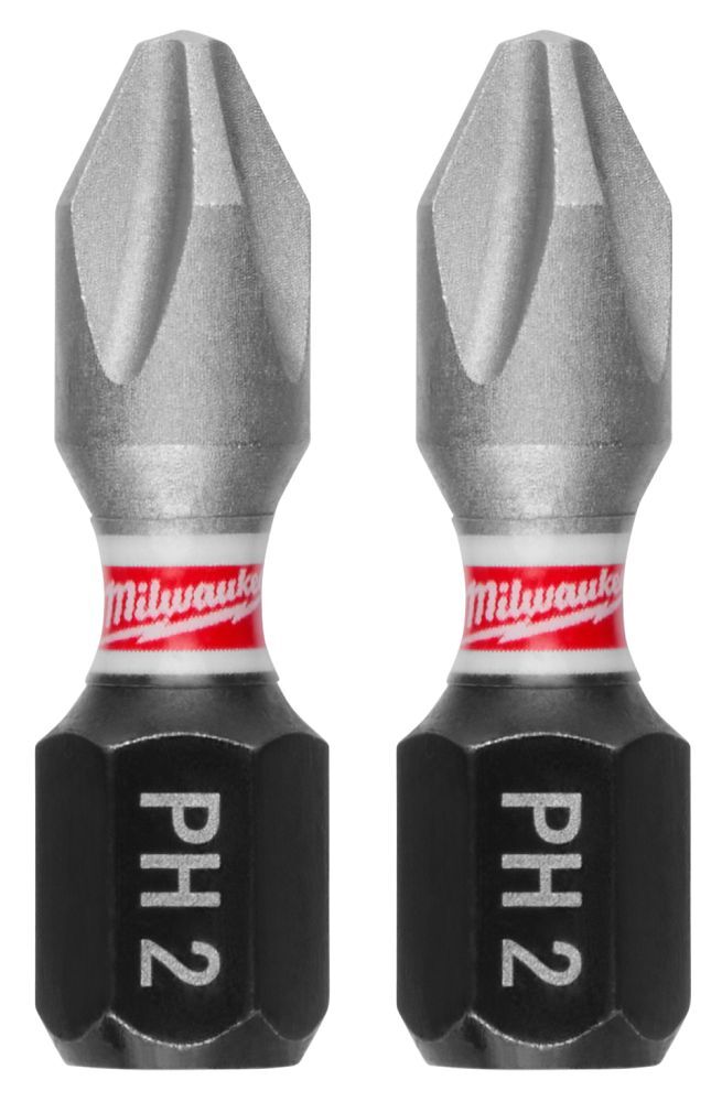 Milwaukee Shockwave Impact #2 Phillips Bits With Bit Holder, 1-In, 25-Pc