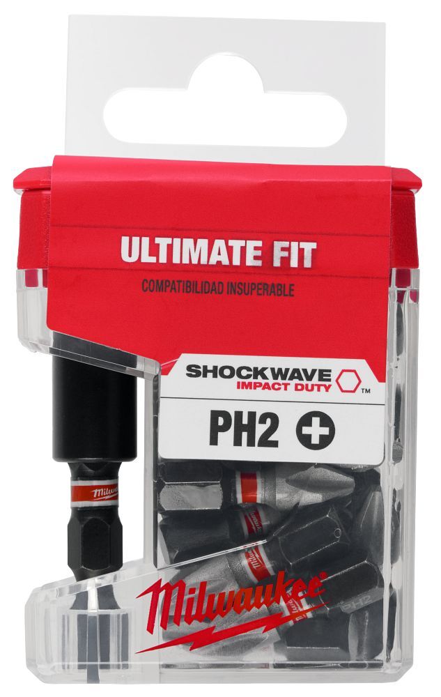 Milwaukee Shockwave Impact #2 Phillips Bits With Bit Holder, 1-In, 25-Pc