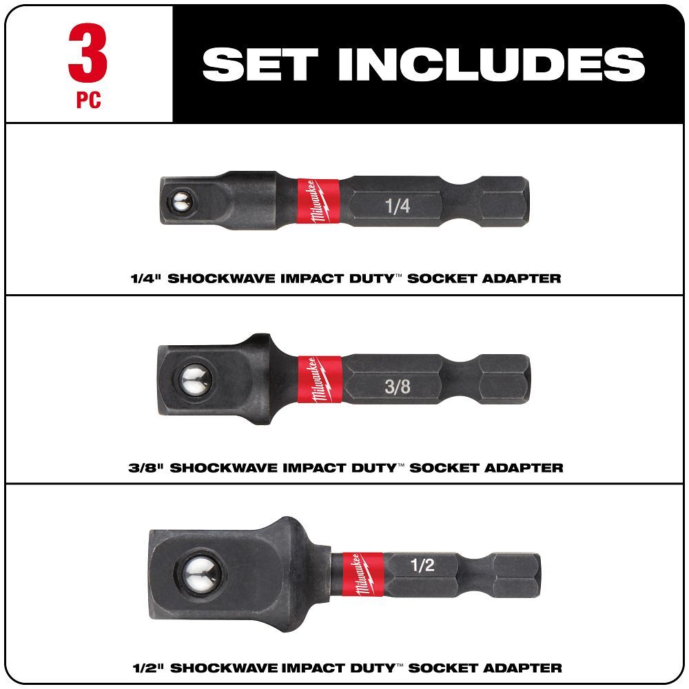 Milwaukee Impact Duty Shank To Socket Adapter Bit Set, 3-Pc