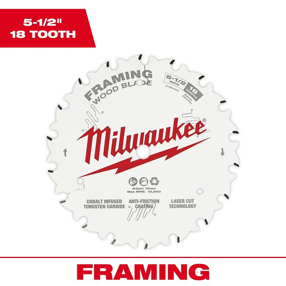 Milwaukee Framing Circular Saw Blade, 18T, 5 1/2-In
