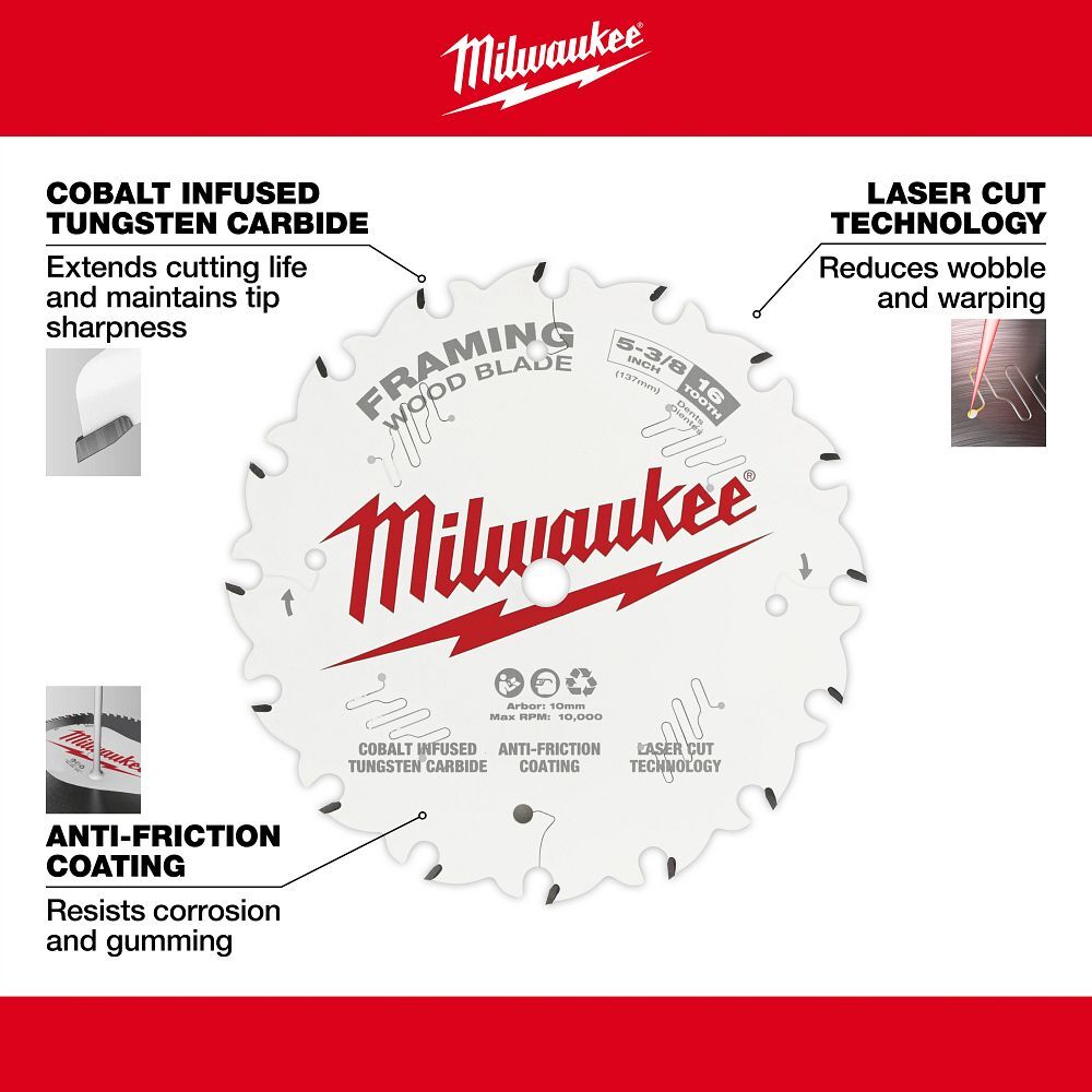 Milwaukee Framing Circular Saw Blade, 16T, 5 3/8-In