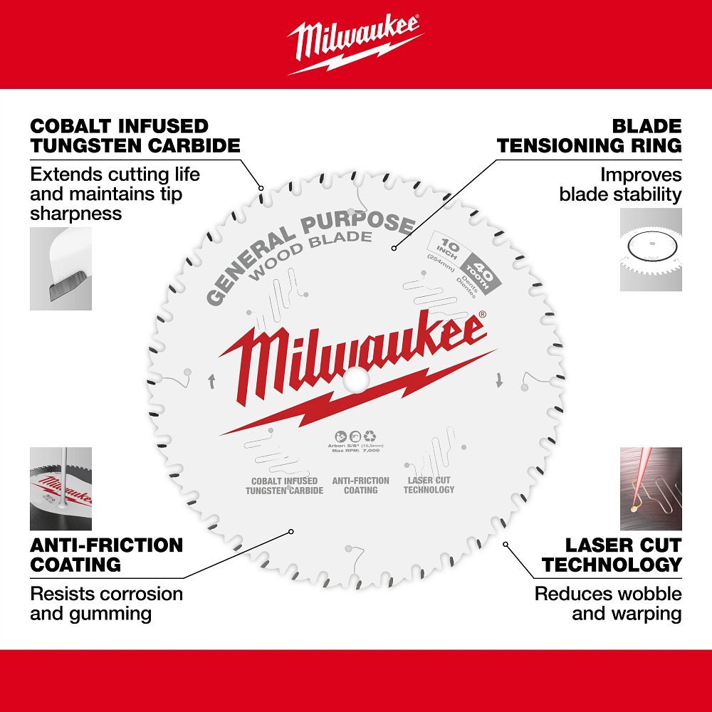 Milwaukee General Use Circular Saw Blade, 40T, 10-In