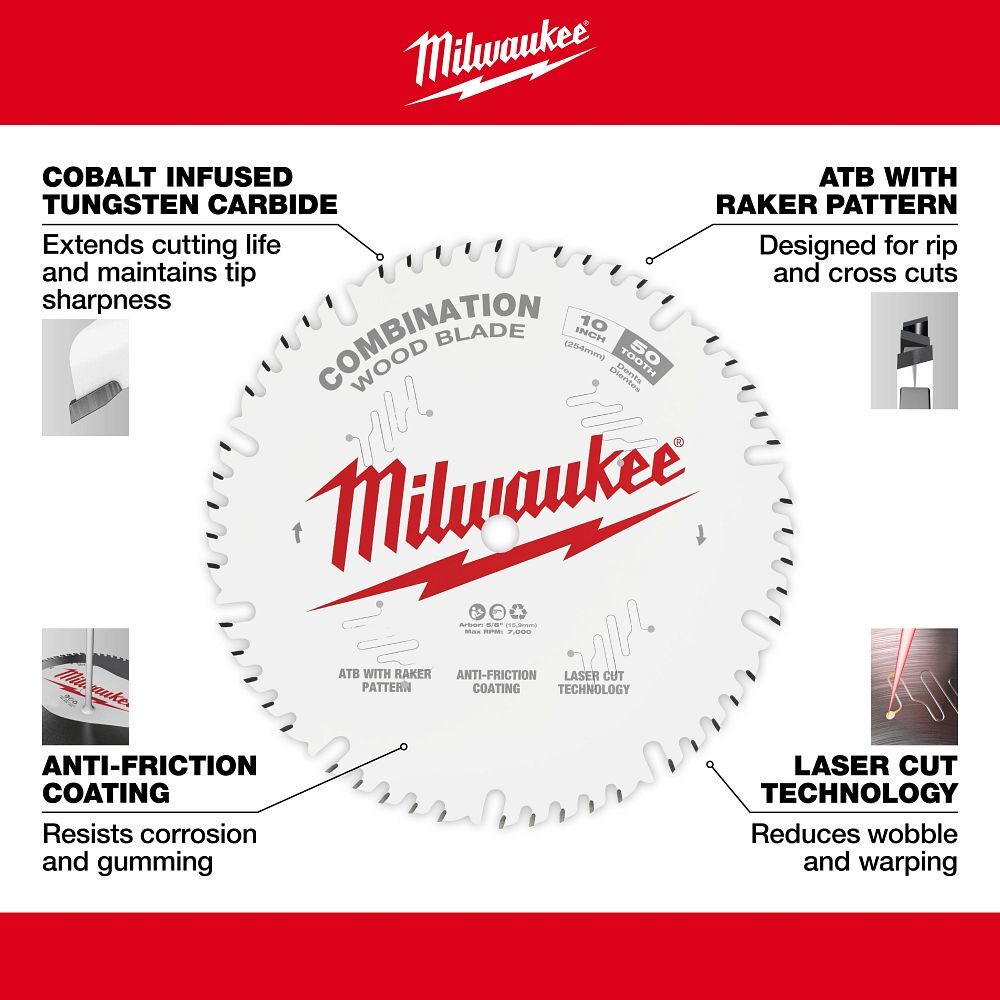 Milwaukee Combination Circular Saw Blade, 50T, 10-In