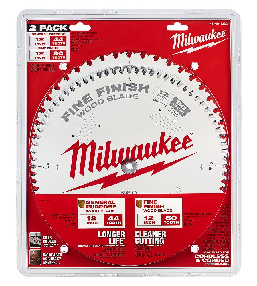 Milwaukee Wood Cutting Circular Saw Blades, 44T & 80T, 12-In, 2-Pk