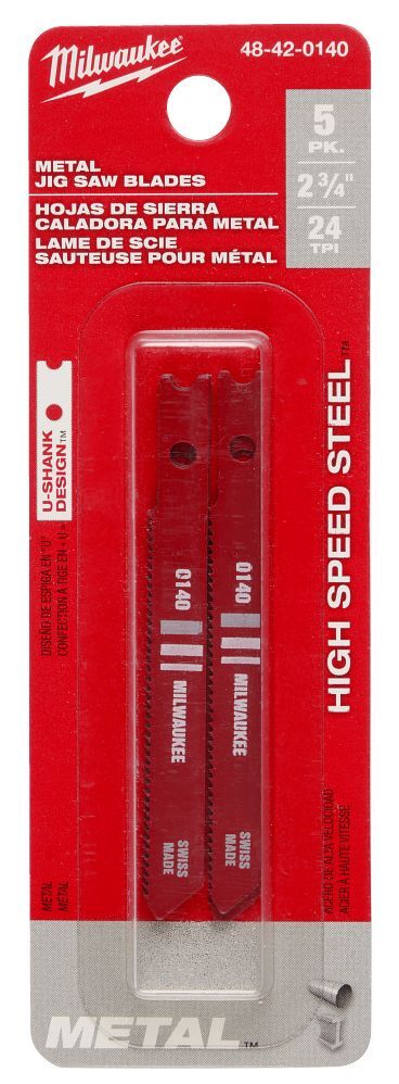 Milwaukee Metal Cutting U-Shank Jig Saw Blade, 24 TPI, 2 3/4-In, 5-Pk
