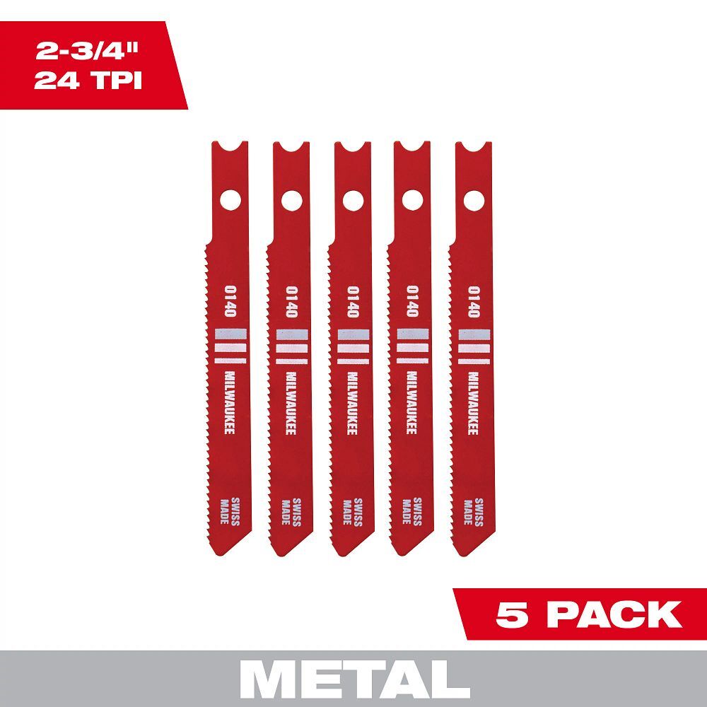 Milwaukee Metal Cutting U-Shank Jig Saw Blade, 24 TPI, 2 3/4-In, 5-Pk