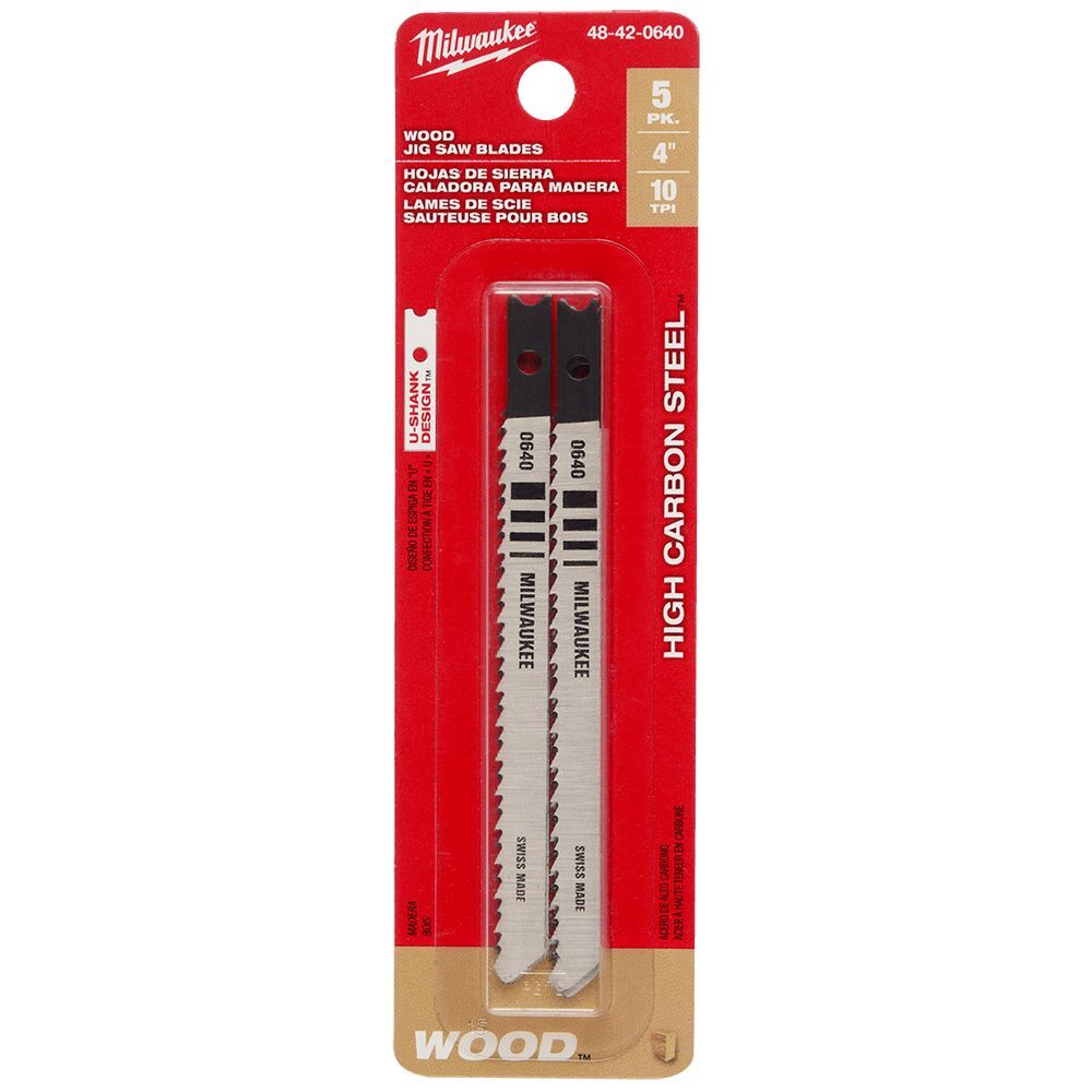 Milwaukee 4-In 10-TPI U-Shank Wood High Carbon Steel Jig Saw Blades, 5-Pk