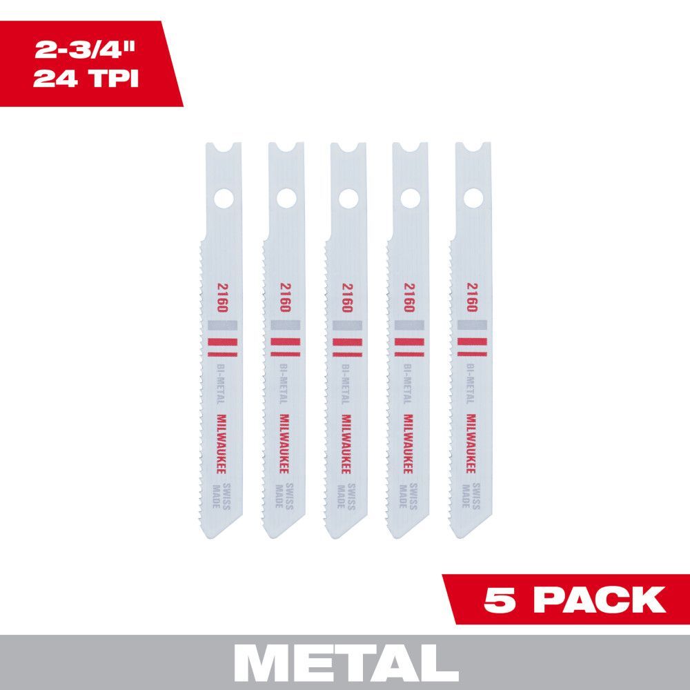 Milwaukee 2-3/4-In 24-TPI U-Shank Metal Cutting Bi-Metal Jig Saw Blades, 5-Pk