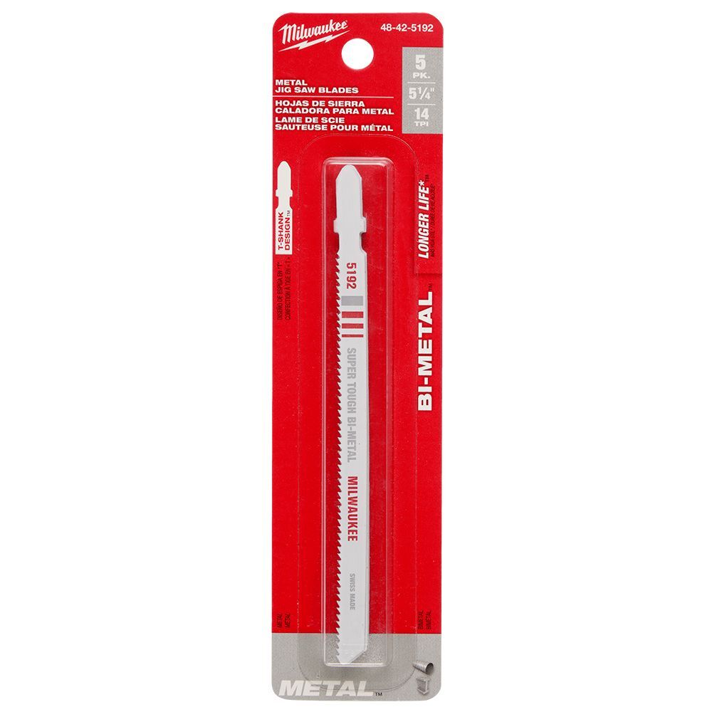 Milwaukee 5-1/4-In 14-TPI T-Shank Metal Cutting Bi-Metal Jig Saw Blades, 5-Pk