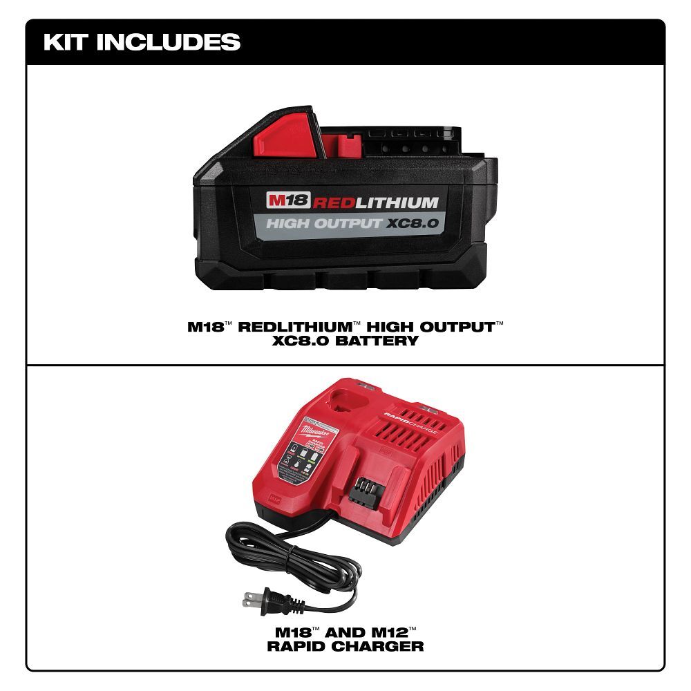 Milwaukee M18 RedLithium High Output XC8.0 Battery & Charger Starter Kit, 8-Ah