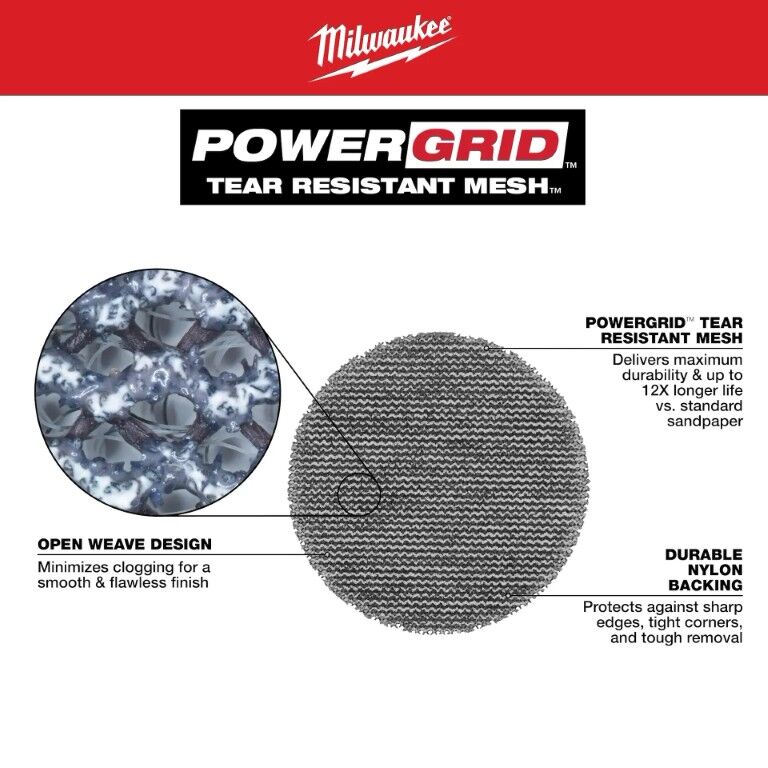 Milwaukee PowerGrid Tear Resistant Mesh Sanding Discs With Pad Saver, 80/120/180-Grit, 3-In 12-Pk