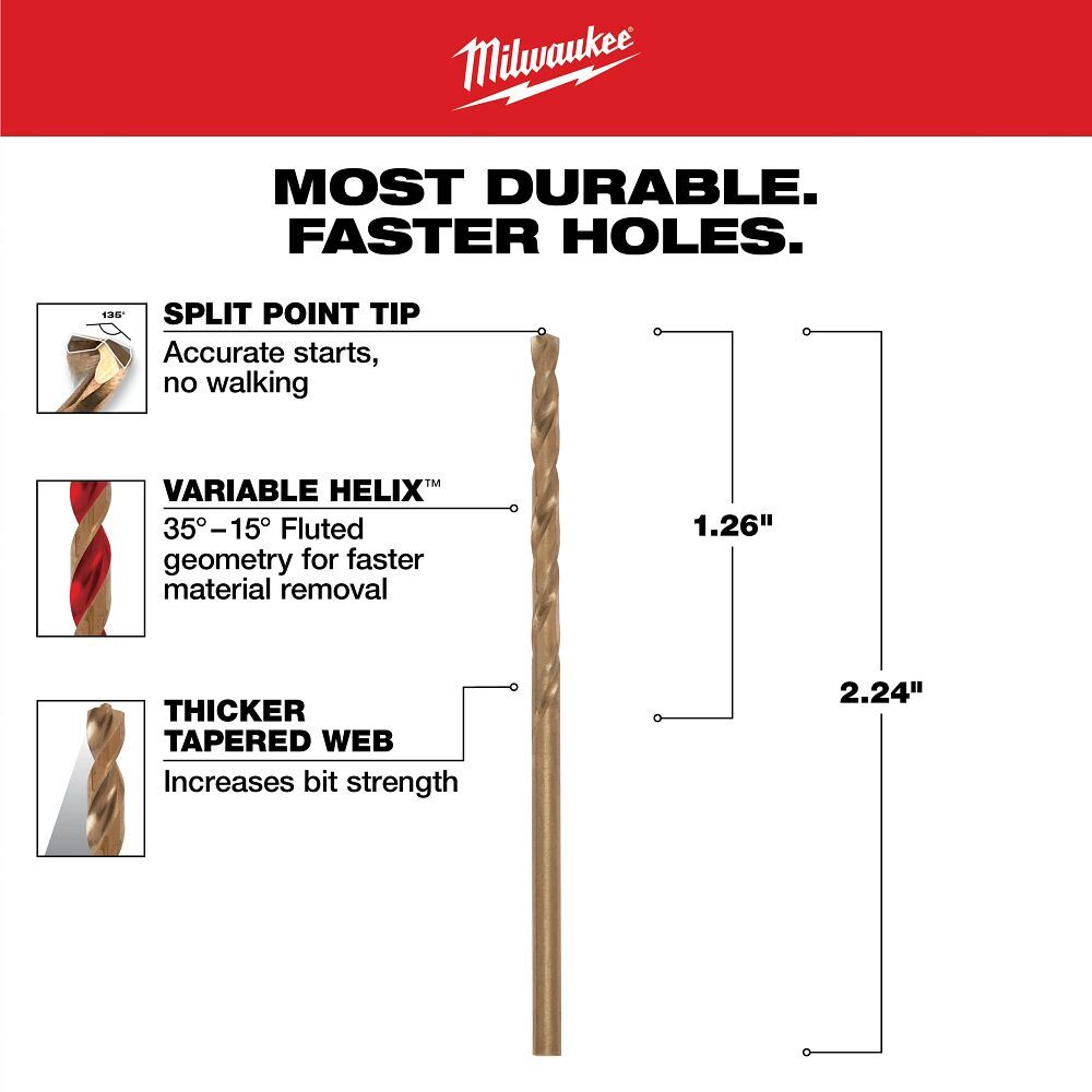 Milwaukee Red Helix Cobalt Drill Bit, 3/32-In