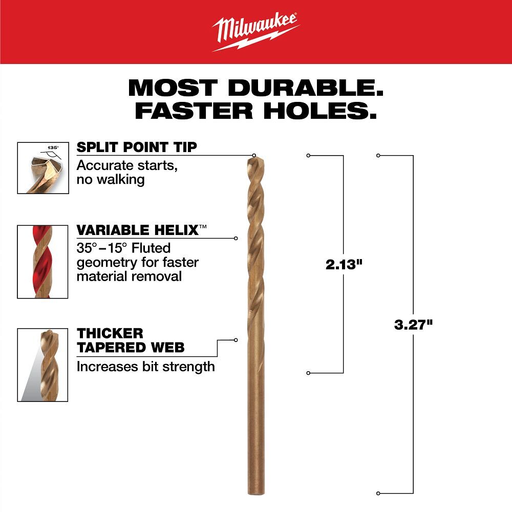 Milwaukee Red Helix Cobalt Drill Bit, 11/64-In