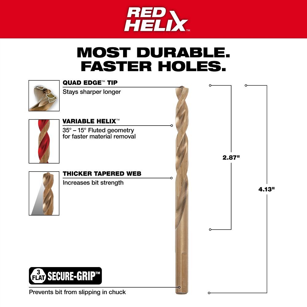 Milwaukee Red Helix Cobalt Drill Bit, 17/64-In
