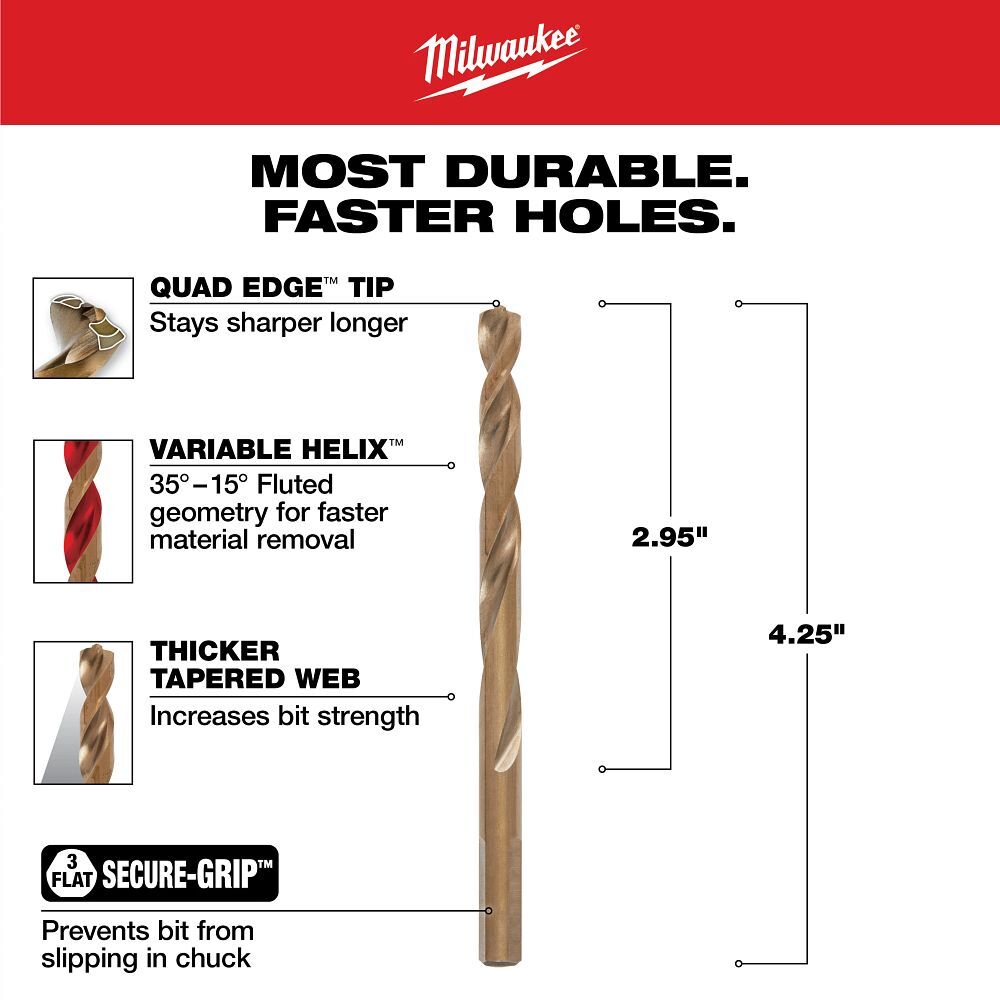 Milwaukee Red Helix Cobalt Drill Bit, 9/32-In