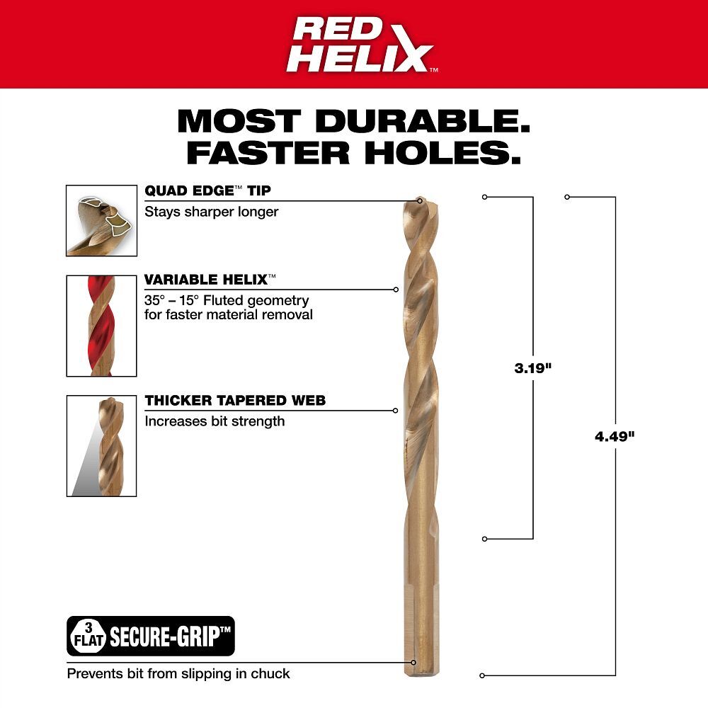 Milwaukee Red Helix Cobalt Drill Bit, 21/64-In