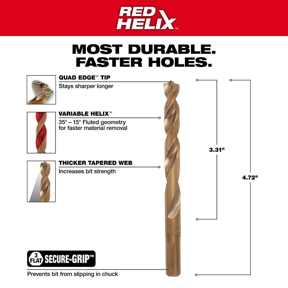 Milwaukee Red Helix Cobalt Drill Bit, 25/64-In