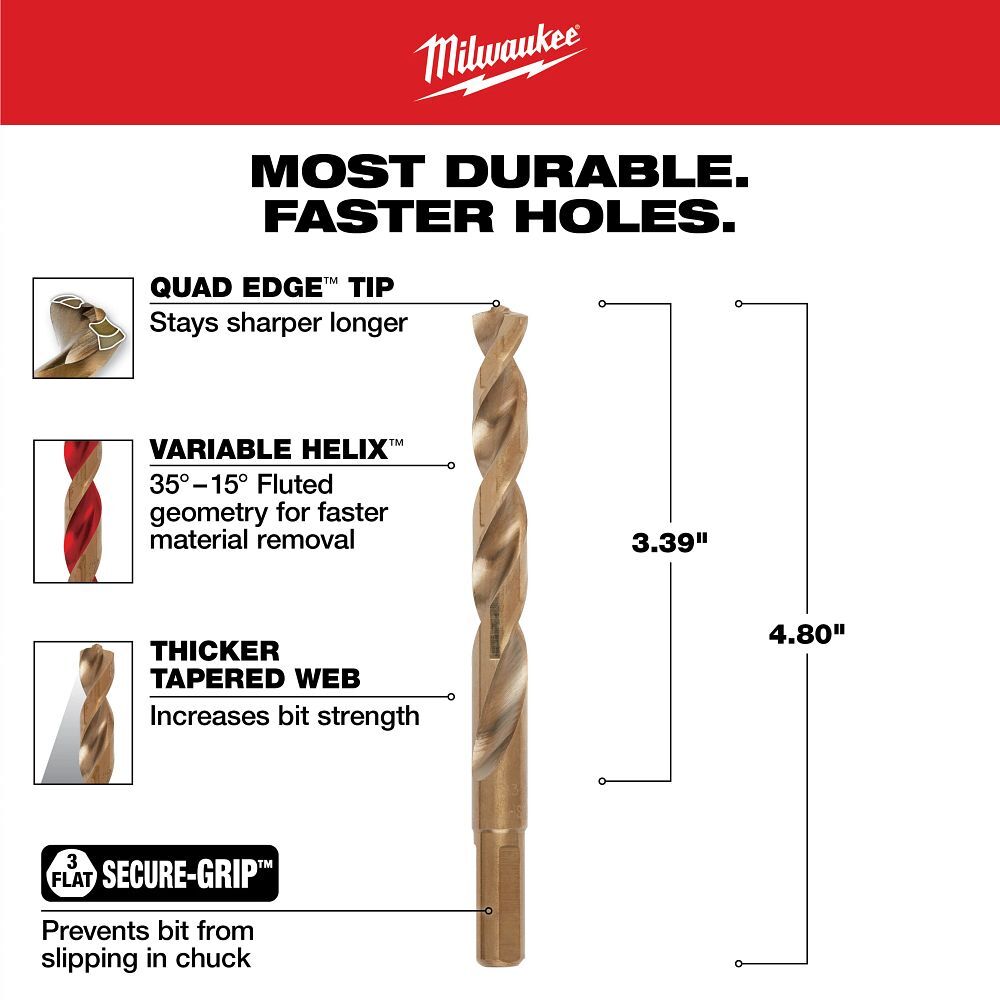 Milwaukee Red Helix Cobalt Drill Bit, 13/32-In