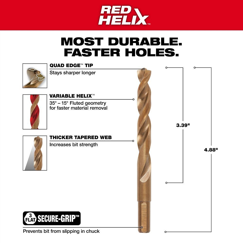 Milwaukee Red Helix Cobalt Drill Bit, 27/64-In