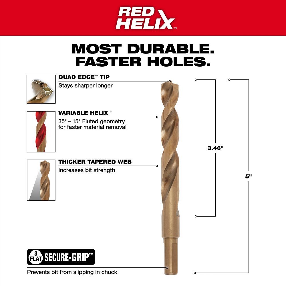 Milwaukee Red Helix Cobalt Drill Bit, 15/32-In
