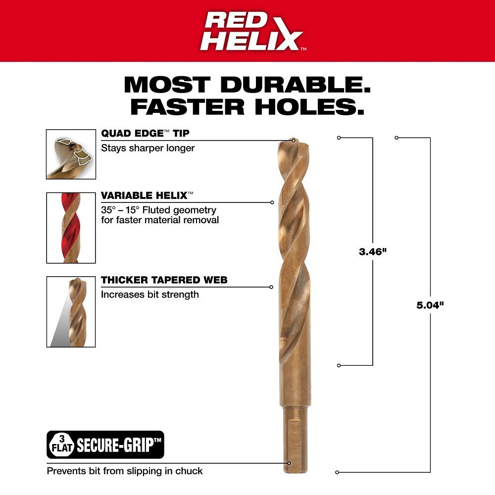 Milwaukee Red Helix Cobalt Drill Bit, 31/64-In