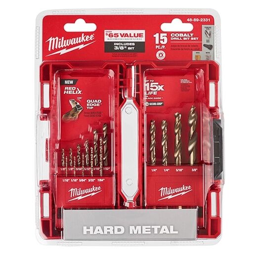 Milwaukee Red Helix Cobalt Drill Bit Kit, 15-Pc