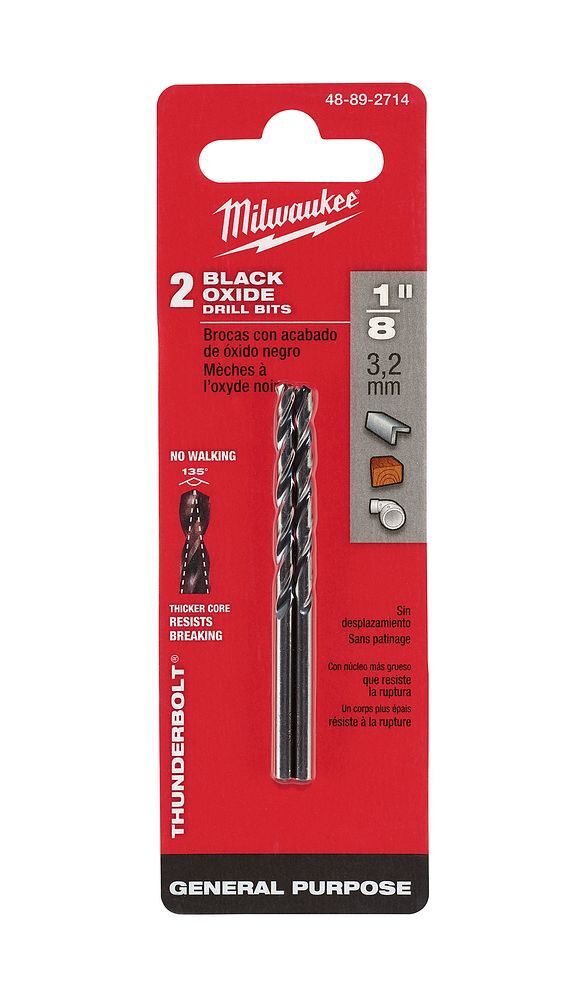 Milwaukee Thunderbolt Black Oxide Drill Bit, 1/8-In, 2-Pk