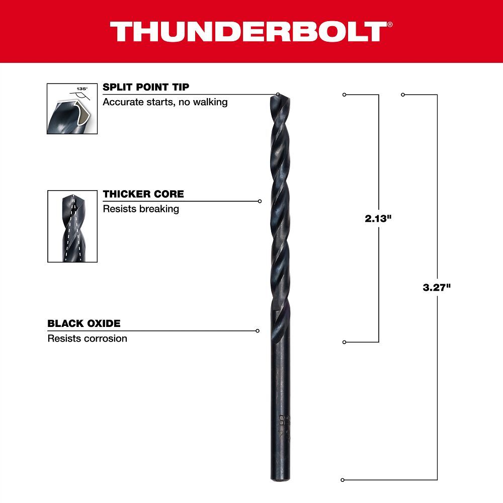Milwaukee Thunderbolt Black Oxide Drill Bit, 11/64-In