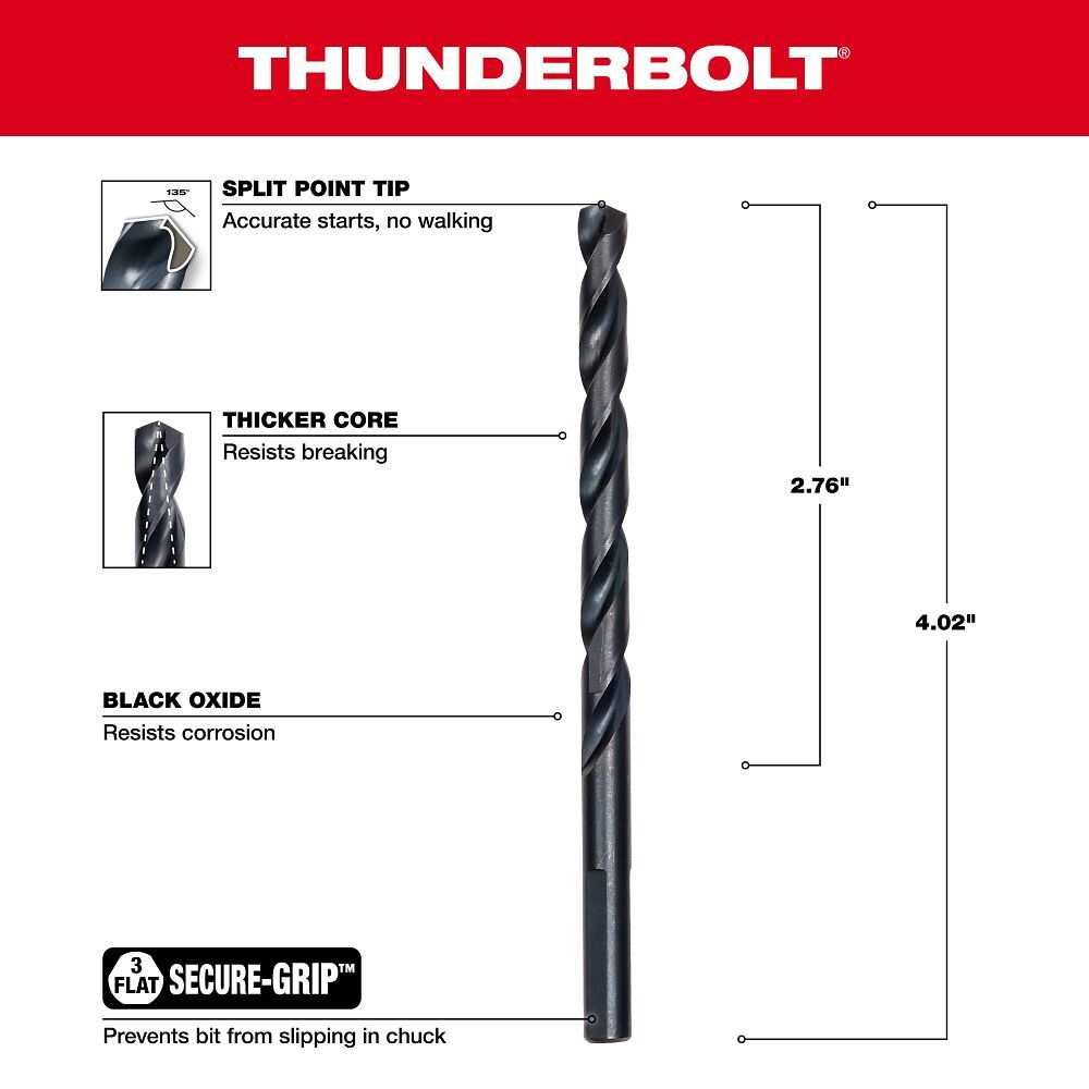 Milwaukee Thunderbolt Black Oxide Drill Bit, 1/4-In