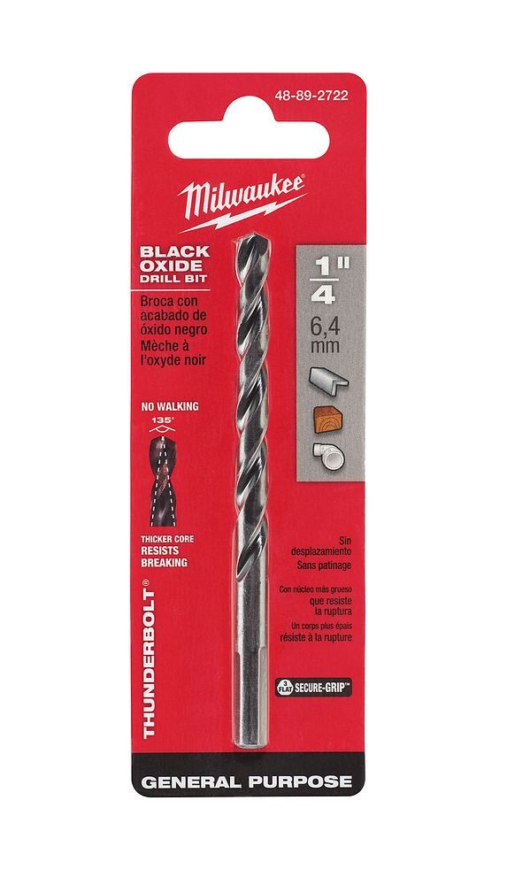 Milwaukee Thunderbolt Black Oxide Drill Bit, 1/4-In