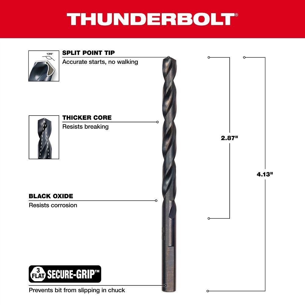 Milwaukee Thunderbolt Black Oxide Drill Bit, 17/64-In
