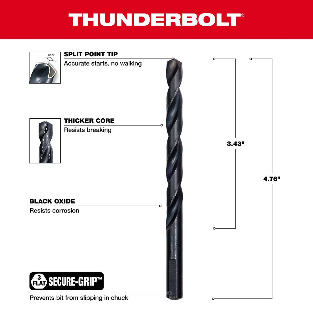 Milwaukee Thunderbolt Black Oxide Drill Bit, 11/32-In
