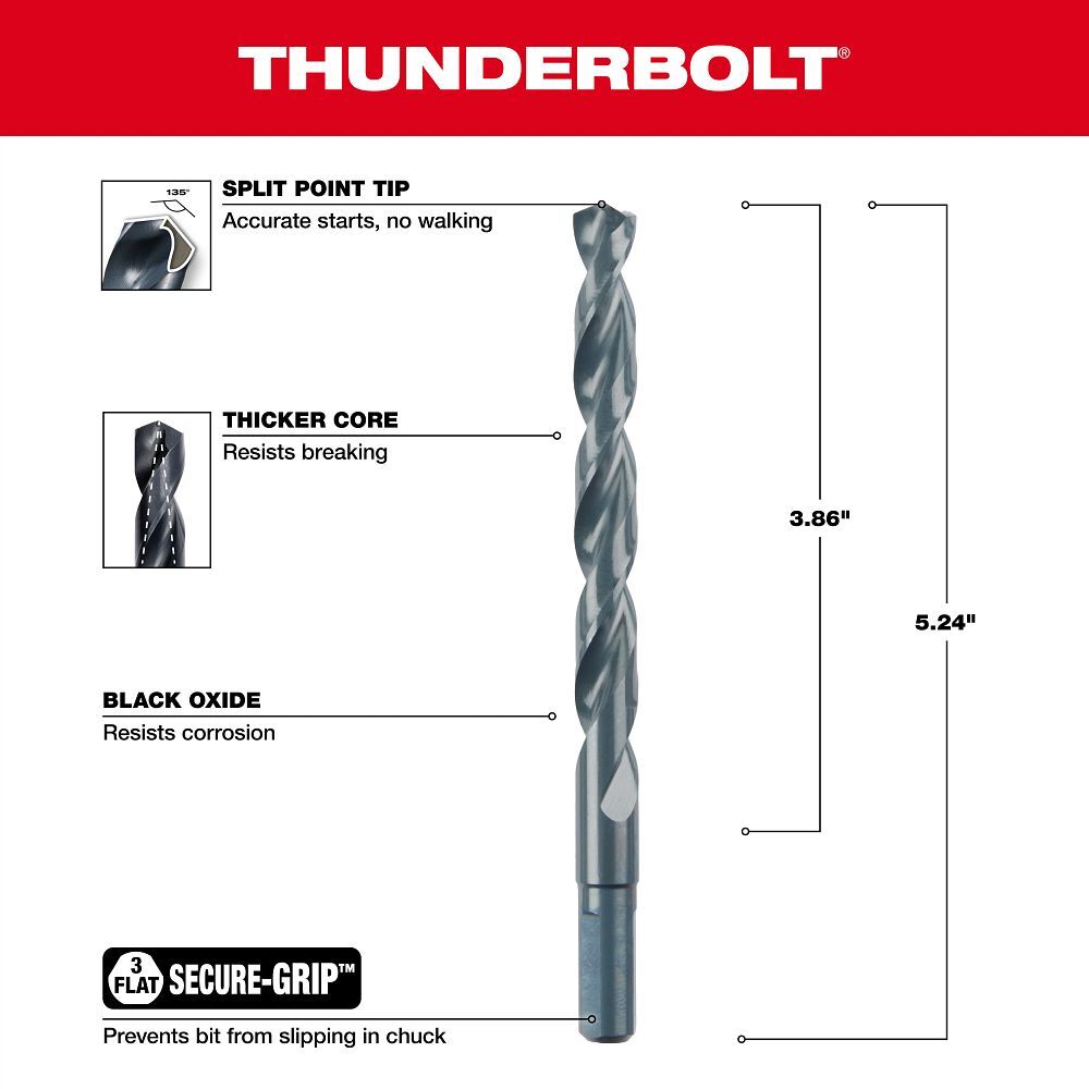 Milwaukee Thunderbolt Black Oxide Drill Bit, 13/32-In