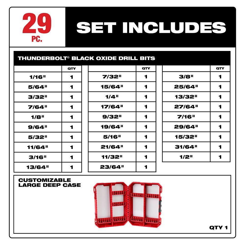 Milwaukee Thunderbolt Black Oxide Drill Bit Set, 29-Pc