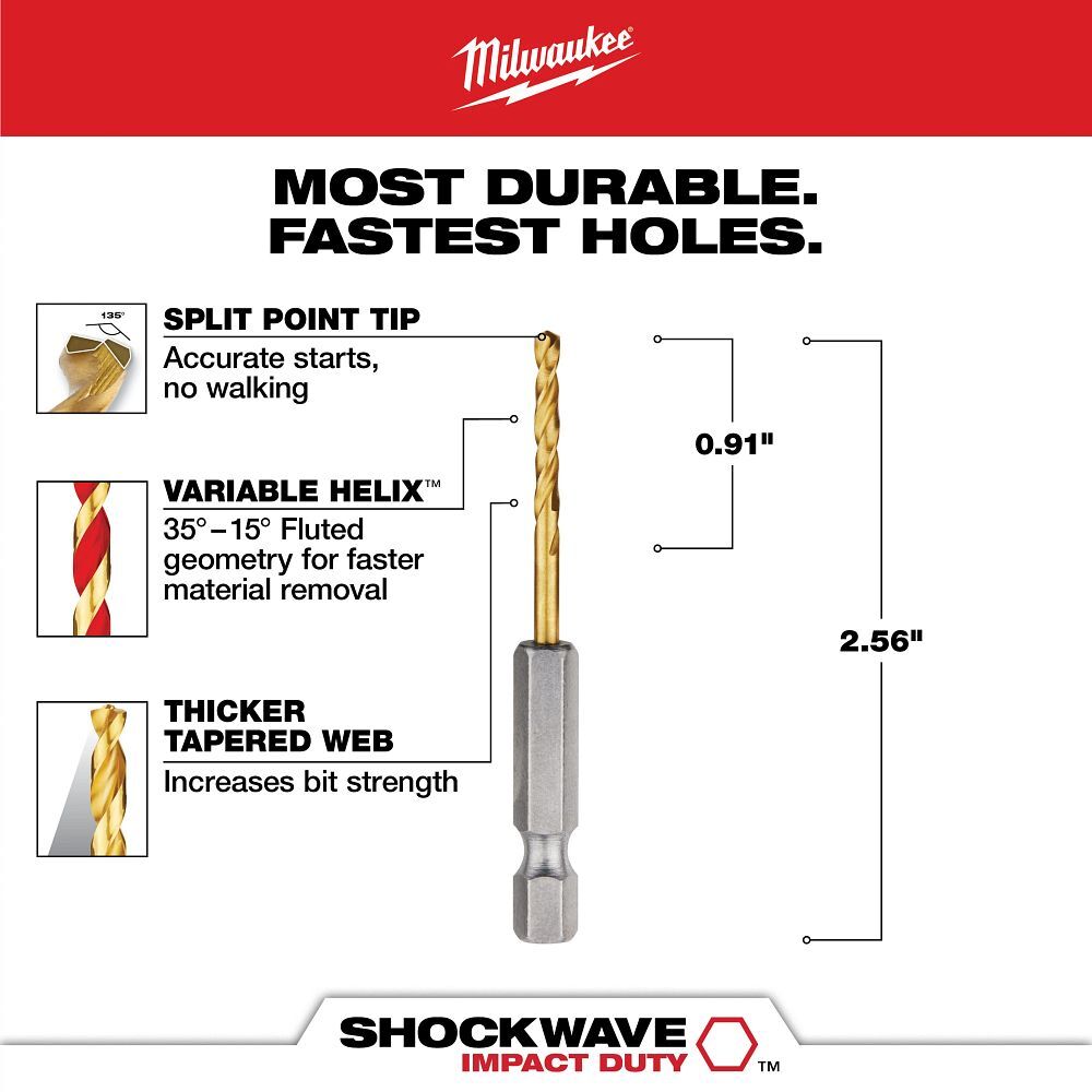 Milwaukee Shockwave Impact Duty Red Helix Titanium Drill Bit, 7/64-In, 2-Pk