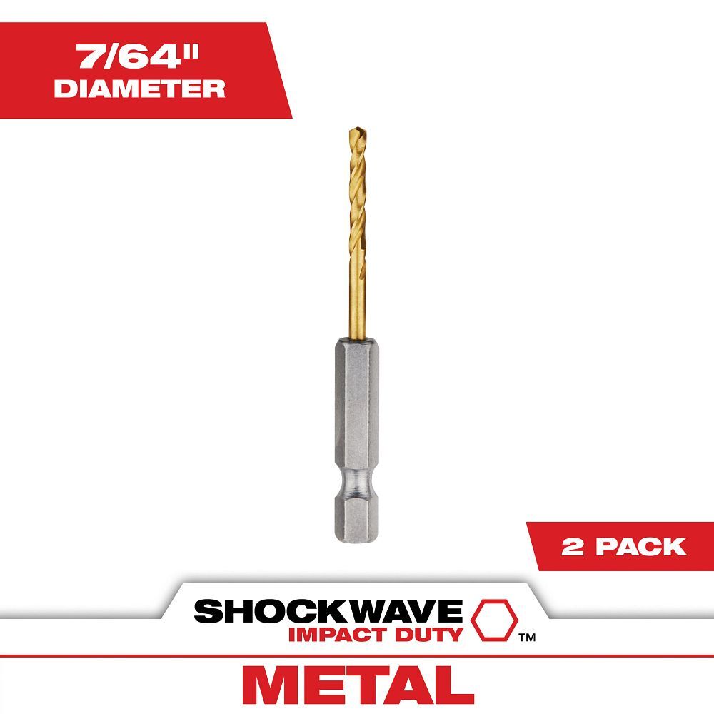 Milwaukee Shockwave Impact Duty Red Helix Titanium Drill Bit, 7/64-In, 2-Pk